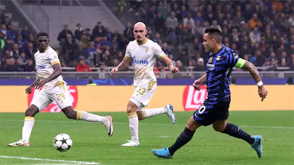 Lautaro Martinez scoring a goal against Red Star Belgrade